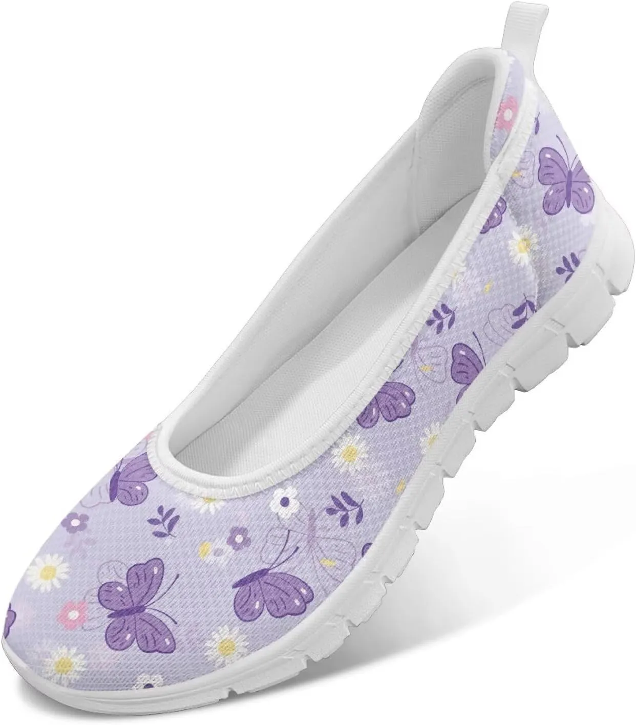 GOSTONG Women's Flowers Print Flats Mesh Shoes Slip On Round Toe Casual Loafers Lightweight Comfort Walking Travel Shoes White Sole Size 6-11