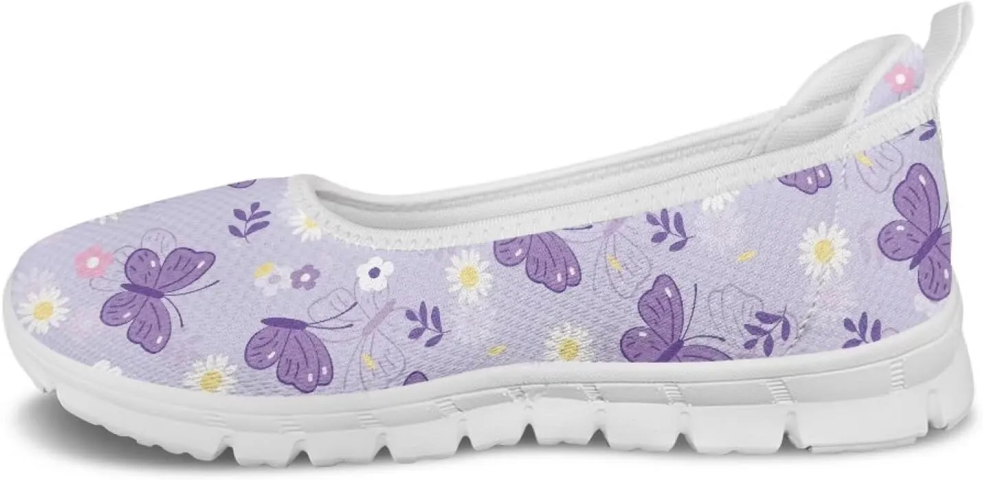 GOSTONG Women's Flowers Print Flats Mesh Shoes Slip On Round Toe Casual Loafers Lightweight Comfort Walking Travel Shoes White Sole Size 6-11