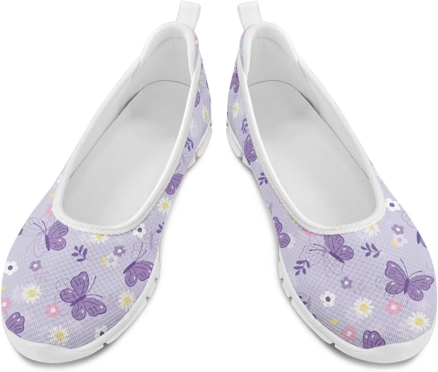GOSTONG Women's Flowers Print Flats Mesh Shoes Slip On Round Toe Casual Loafers Lightweight Comfort Walking Travel Shoes White Sole Size 6-11