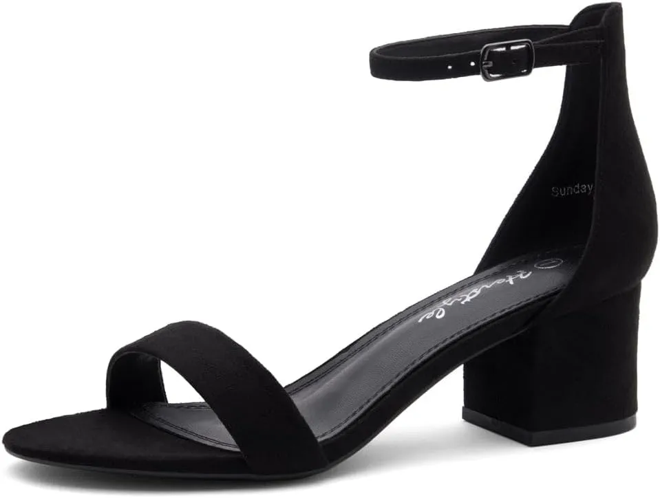 Herstyle Womens Low Heels  Open Toe Chunky Block Heeled Sandals with Ankle Strap | Comfortable Dressy Short Heels for Prom, Wedding, Party & Office