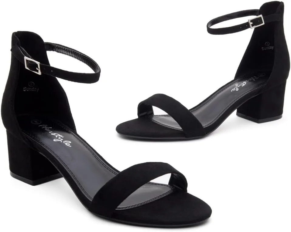 Herstyle Womens Low Heels  Open Toe Chunky Block Heeled Sandals with Ankle Strap | Comfortable Dressy Short Heels for Prom, Wedding, Party & Office