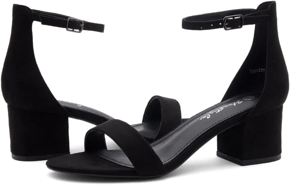 Herstyle Womens Low Heels  Open Toe Chunky Block Heeled Sandals with Ankle Strap | Comfortable Dressy Short Heels for Prom, Wedding, Party & Office