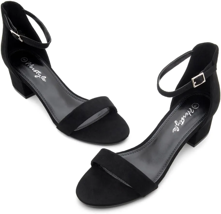 Herstyle Womens Low Heels  Open Toe Chunky Block Heeled Sandals with Ankle Strap | Comfortable Dressy Short Heels for Prom, Wedding, Party & Office