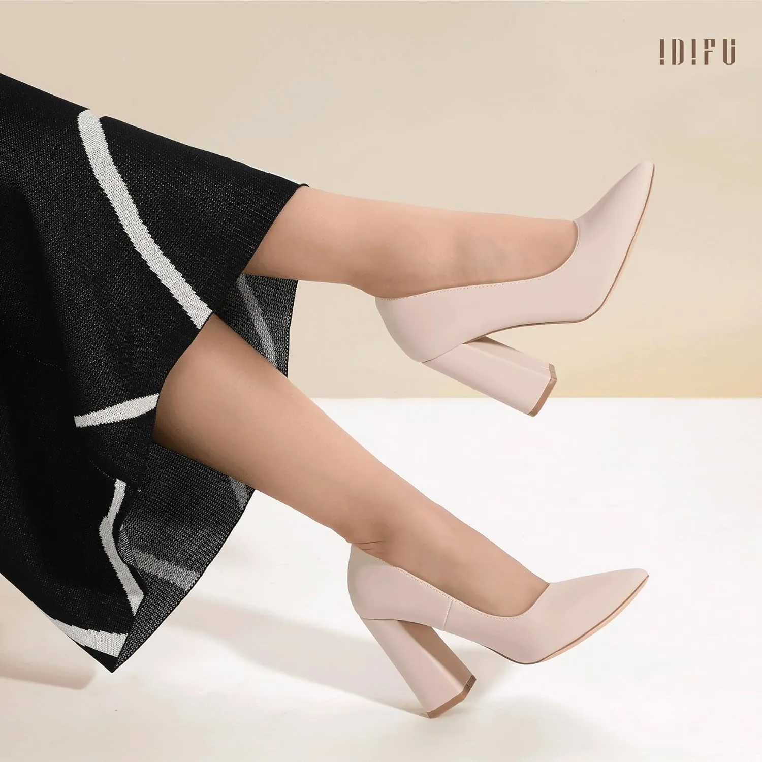 IDIFU IN4 Women's Pumps - Closed Toe Heels with Chunky Block Heels - Thick Pointed Toe Dress Shoes for Women - Wedding, Prom, Bridal, Office, Business - Comfortable, Formal, Fashion, Classic Pumps