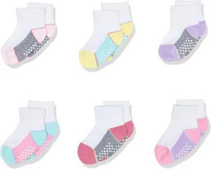 Jefferies Socks Baby Girls' Toddler Color Block Half Cushion Quarter Socks with Non-Skid 6 Pair Pack