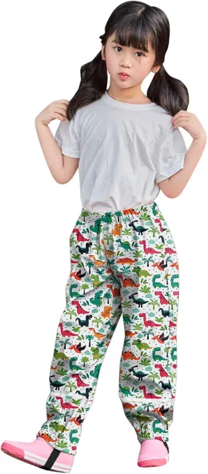 Kids Girls Rain Pants Lightweight Waterproof Pants Cute Dinosaur Mud Dirty Proof Trousers Reflective Rain Suit Outdoor