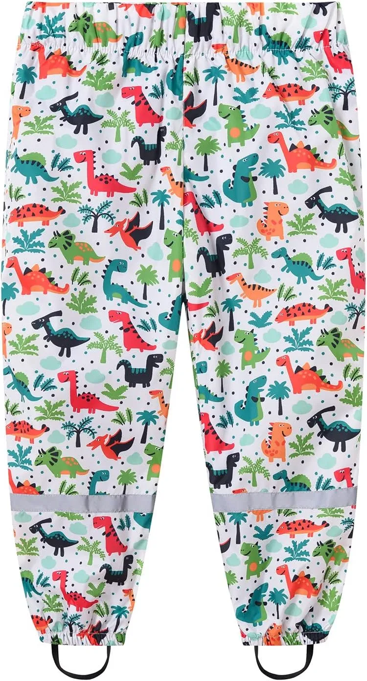 Kids Girls Rain Pants Lightweight Waterproof Pants Cute Dinosaur Mud Dirty Proof Trousers Reflective Rain Suit Outdoor