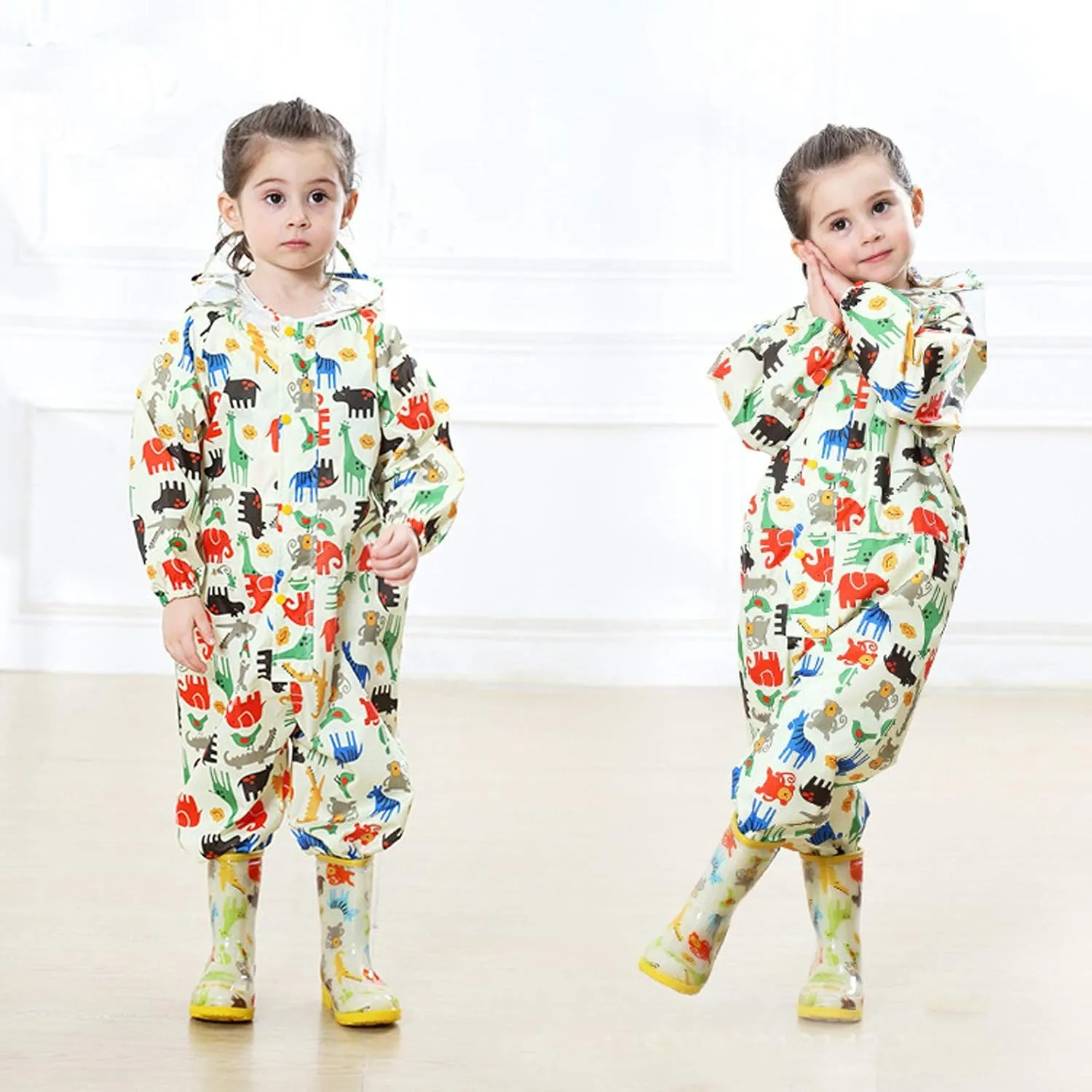 Kids Toddler Rain Suit for Boys Girls One Piece Hooded Waterproof Rain Jacket Dress Suit Pants for Girls Kids
