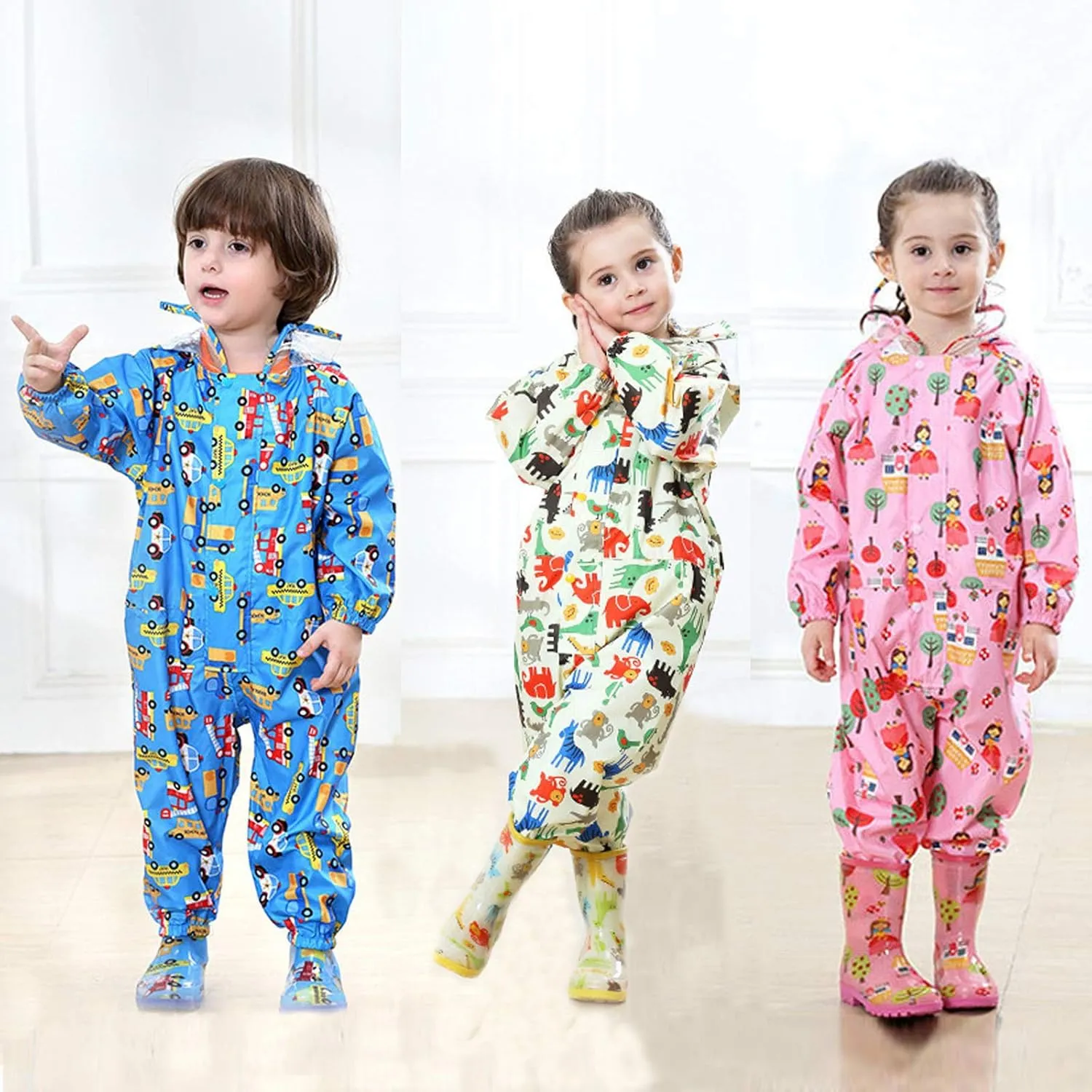 Kids Toddler Rain Suit for Boys Girls One Piece Hooded Waterproof Rain Jacket Dress Suit Pants for Girls Kids