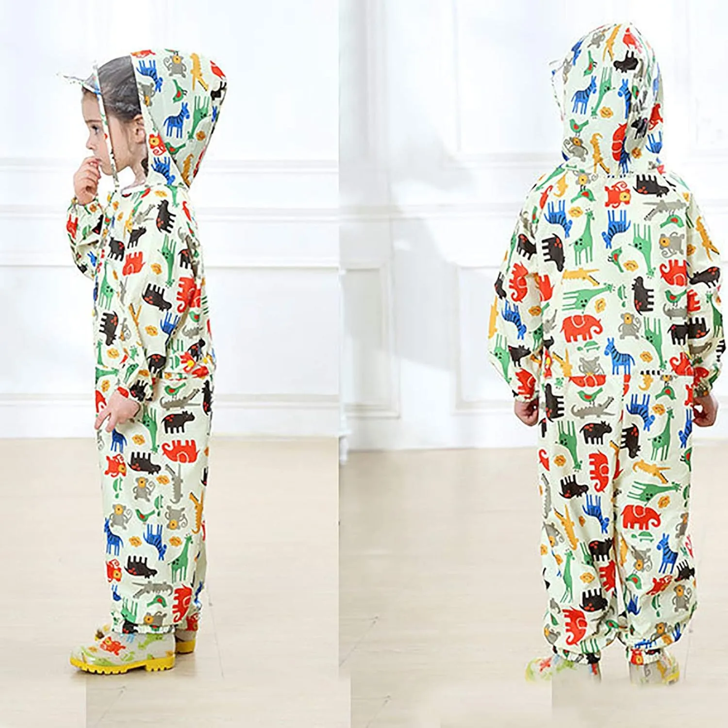 Kids Toddler Rain Suit for Boys Girls One Piece Hooded Waterproof Rain Jacket Dress Suit Pants for Girls Kids