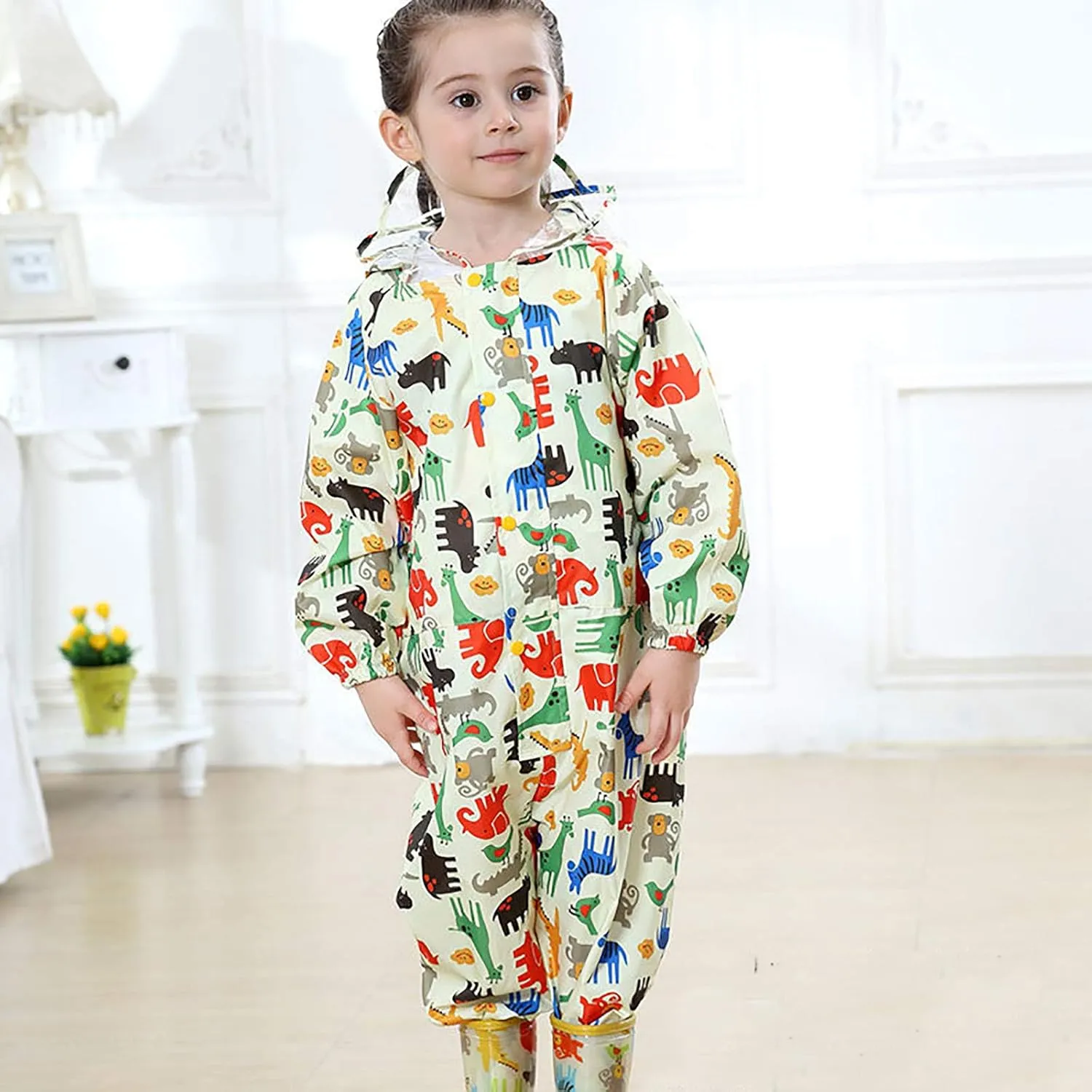 Kids Toddler Rain Suit for Boys Girls One Piece Hooded Waterproof Rain Jacket Dress Suit Pants for Girls Kids