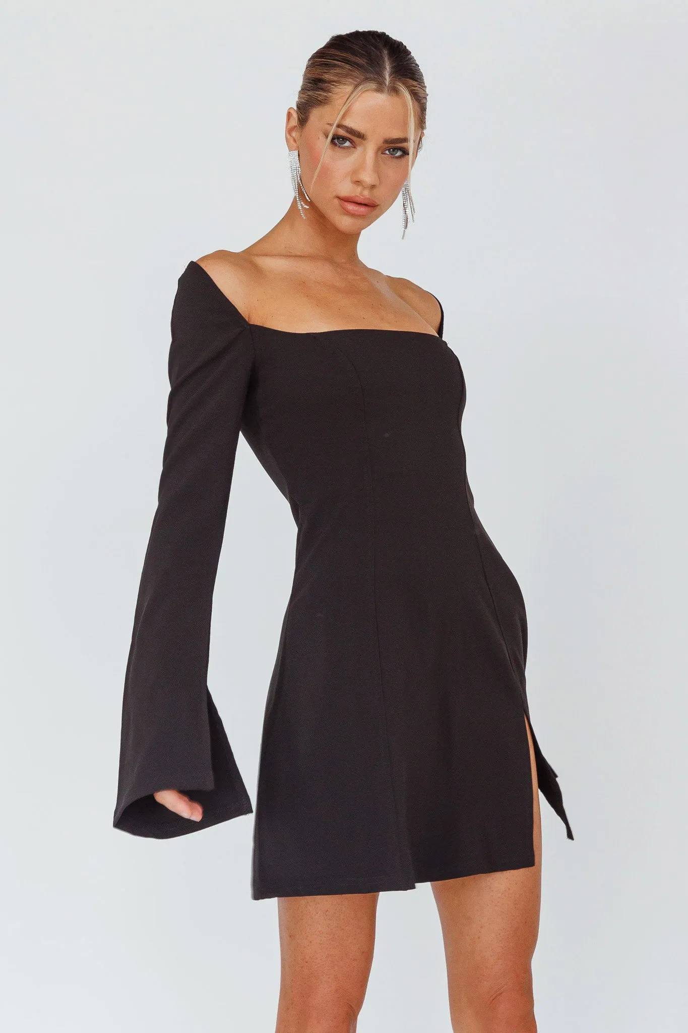 Kieran Long Sleeve A-Line Mini Dress Black
