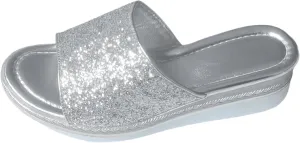 Ladies Rhinestone Shiny Beach Outside Wear Slope Heel Big Size Sandals Slippers Vegan Women's Shoes