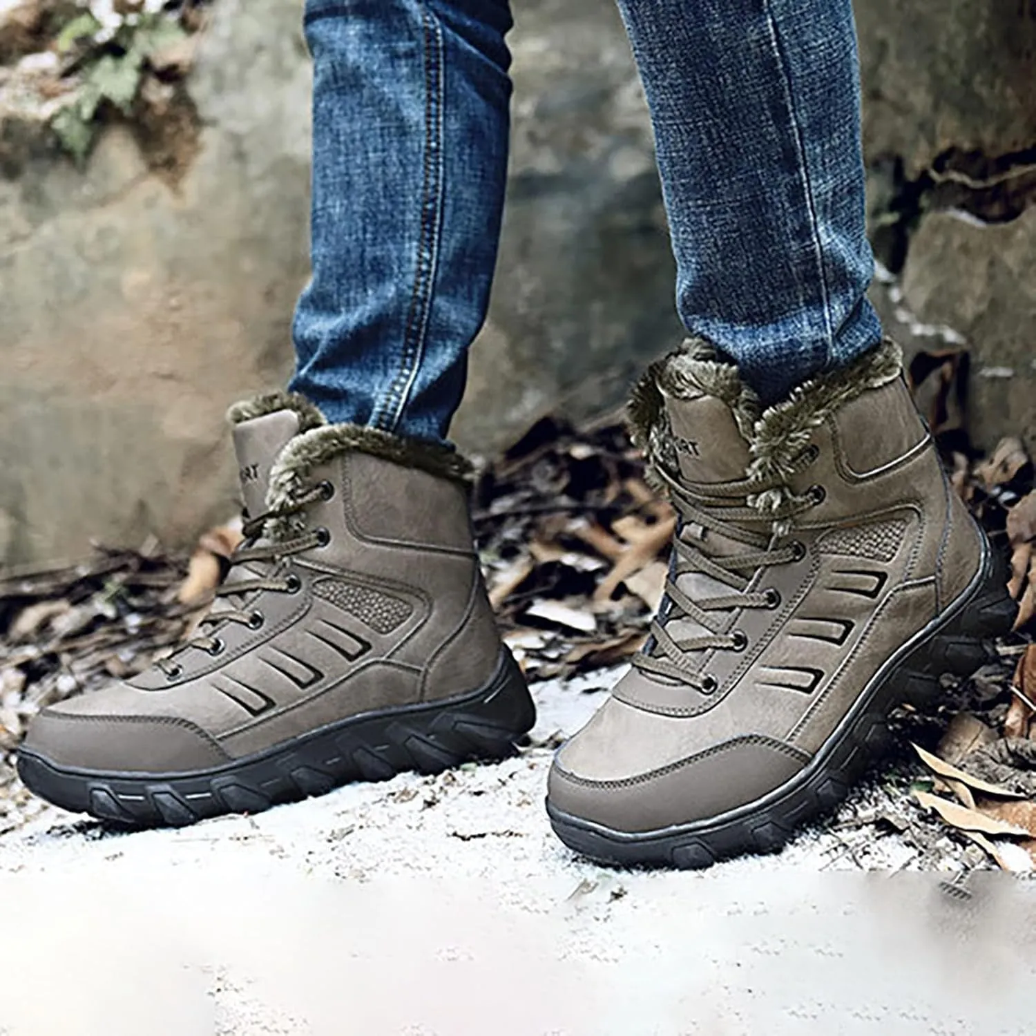 Men Work Boots Soft Toe Hiking Sneakers with Warm Fur Lining Safety Shoes for Women Comfortable Waterproof Outdoor Shoes Lightweight Anti Slip Hike Grounded Footwear