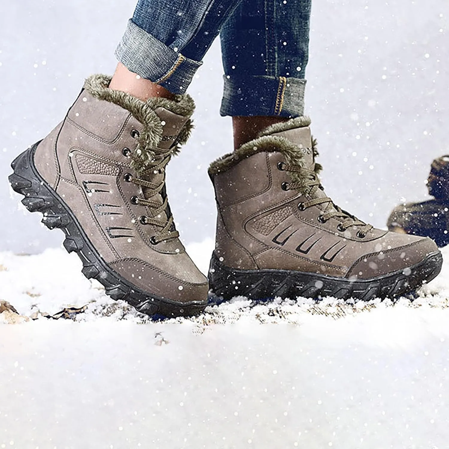 Men Work Boots Soft Toe Hiking Sneakers with Warm Fur Lining Safety Shoes for Women Comfortable Waterproof Outdoor Shoes Lightweight Anti Slip Hike Grounded Footwear