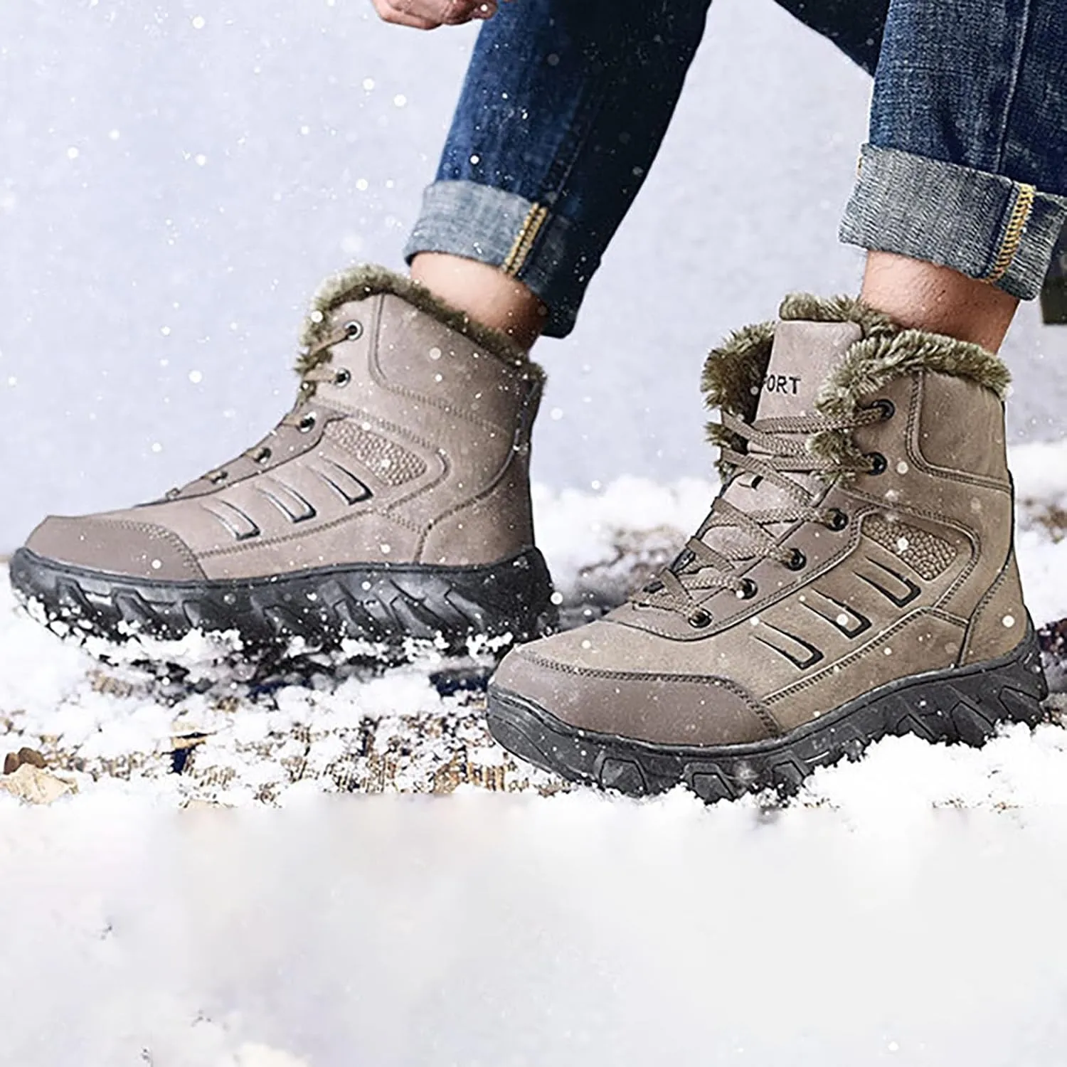 Men Work Boots Soft Toe Hiking Sneakers with Warm Fur Lining Safety Shoes for Women Comfortable Waterproof Outdoor Shoes Lightweight Anti Slip Hike Grounded Footwear