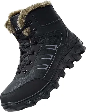 Mens Work Boots Slip On Hiking Sneakers Women's Slip On Warm Women Safety Toe Shoes Winter Waterproof Platform Botas Slip Resistant Hike Grounded Footwear
