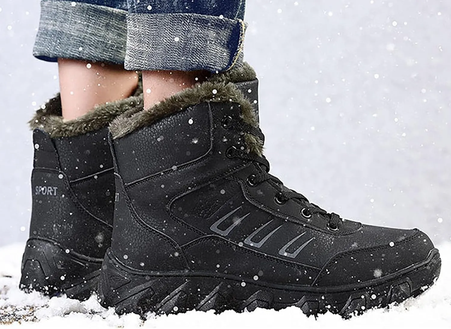 Mens Work Boots Slip On Hiking Sneakers Women's Slip On Warm Women Safety Toe Shoes Winter Waterproof Platform Botas Slip Resistant Hike Grounded Footwear