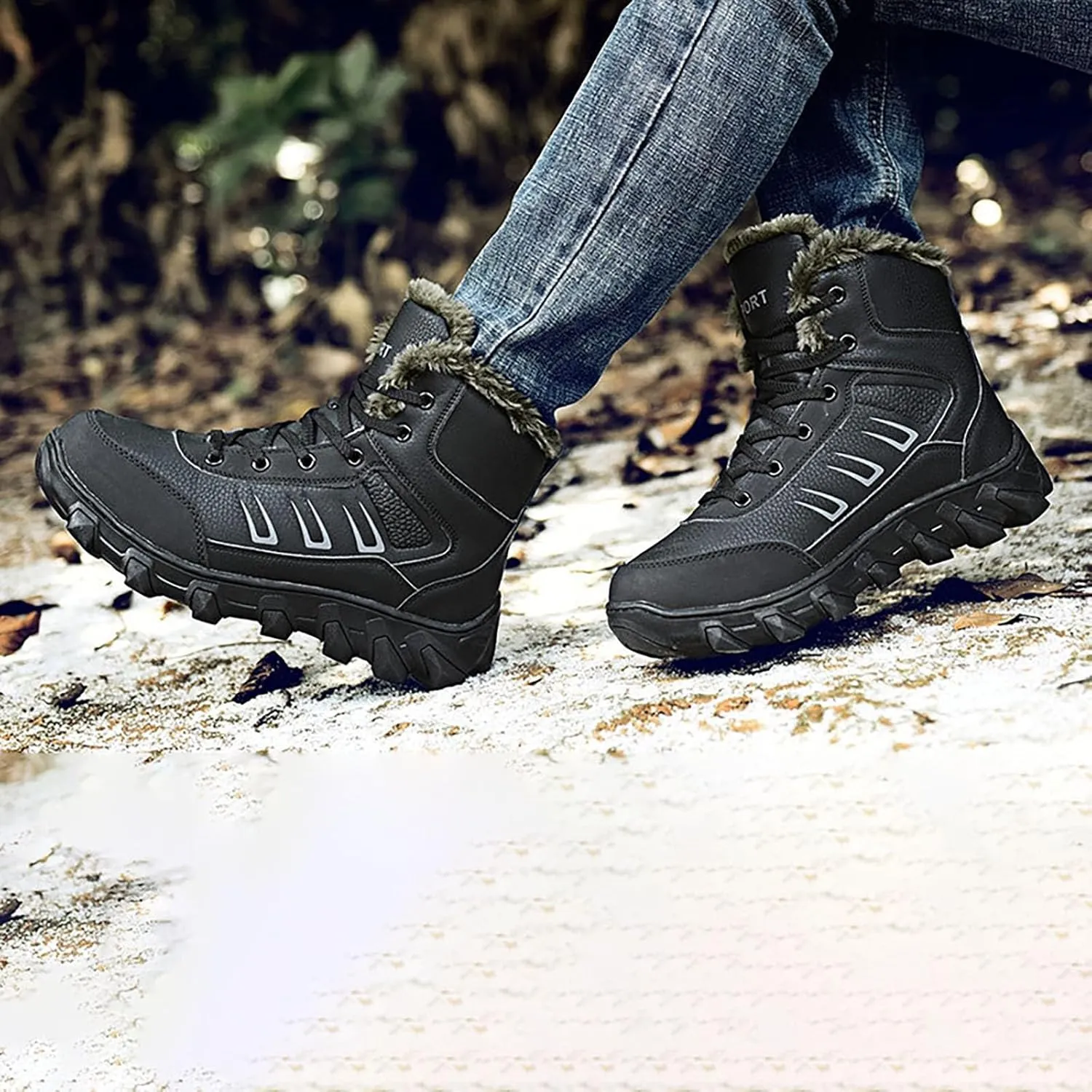 Mens Work Boots Slip On Hiking Sneakers Women's Slip On Warm Women Safety Toe Shoes Winter Waterproof Platform Botas Slip Resistant Hike Grounded Footwear