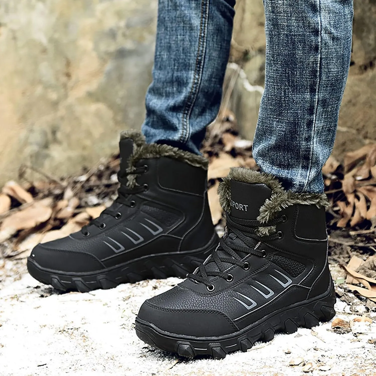 Mens Work Boots Slip On Hiking Sneakers Women's Slip On Warm Women Safety Toe Shoes Winter Waterproof Platform Botas Slip Resistant Hike Grounded Footwear