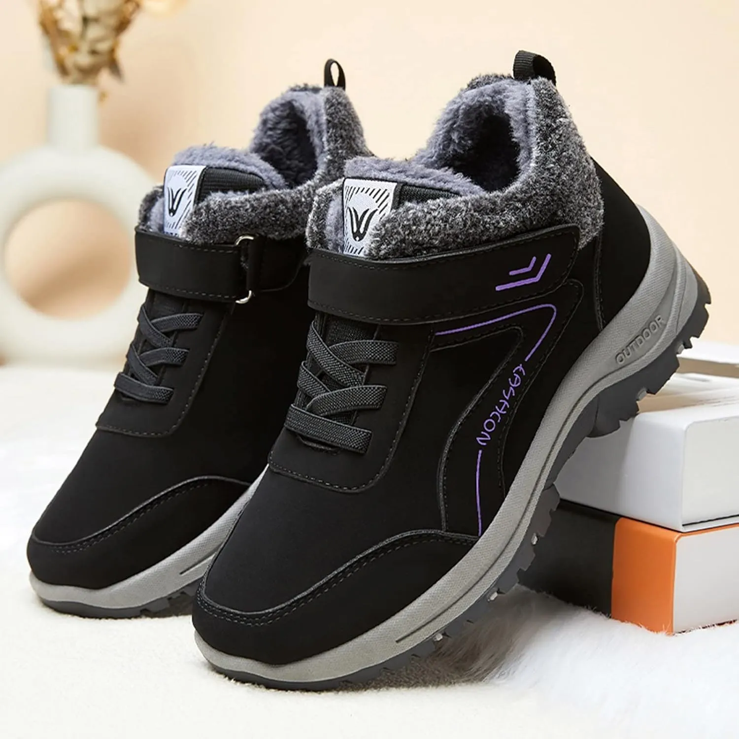 Mens Work Boots Soft Toe Hiking Sneakers Shoes with Fur Lined Women Safety Toe Shoes Insulated Waterproof Outdoor Work Botas Lightweight Hike Grounded Footwear