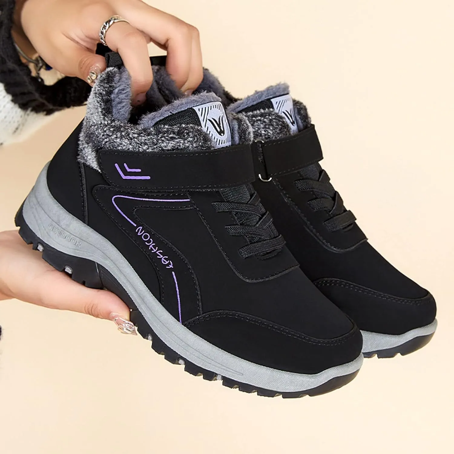 Mens Work Boots Soft Toe Hiking Sneakers Shoes with Fur Lined Women Safety Toe Shoes Insulated Waterproof Outdoor Work Botas Lightweight Hike Grounded Footwear