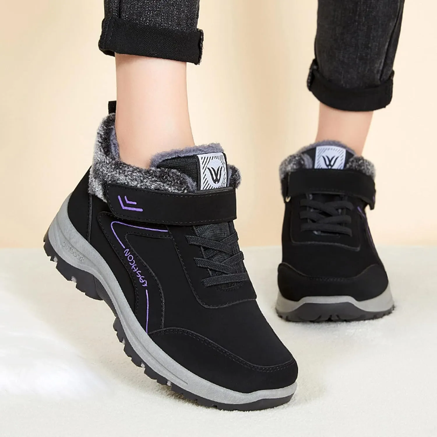Mens Work Boots Soft Toe Hiking Sneakers Shoes with Fur Lined Women Safety Toe Shoes Insulated Waterproof Outdoor Work Botas Lightweight Hike Grounded Footwear