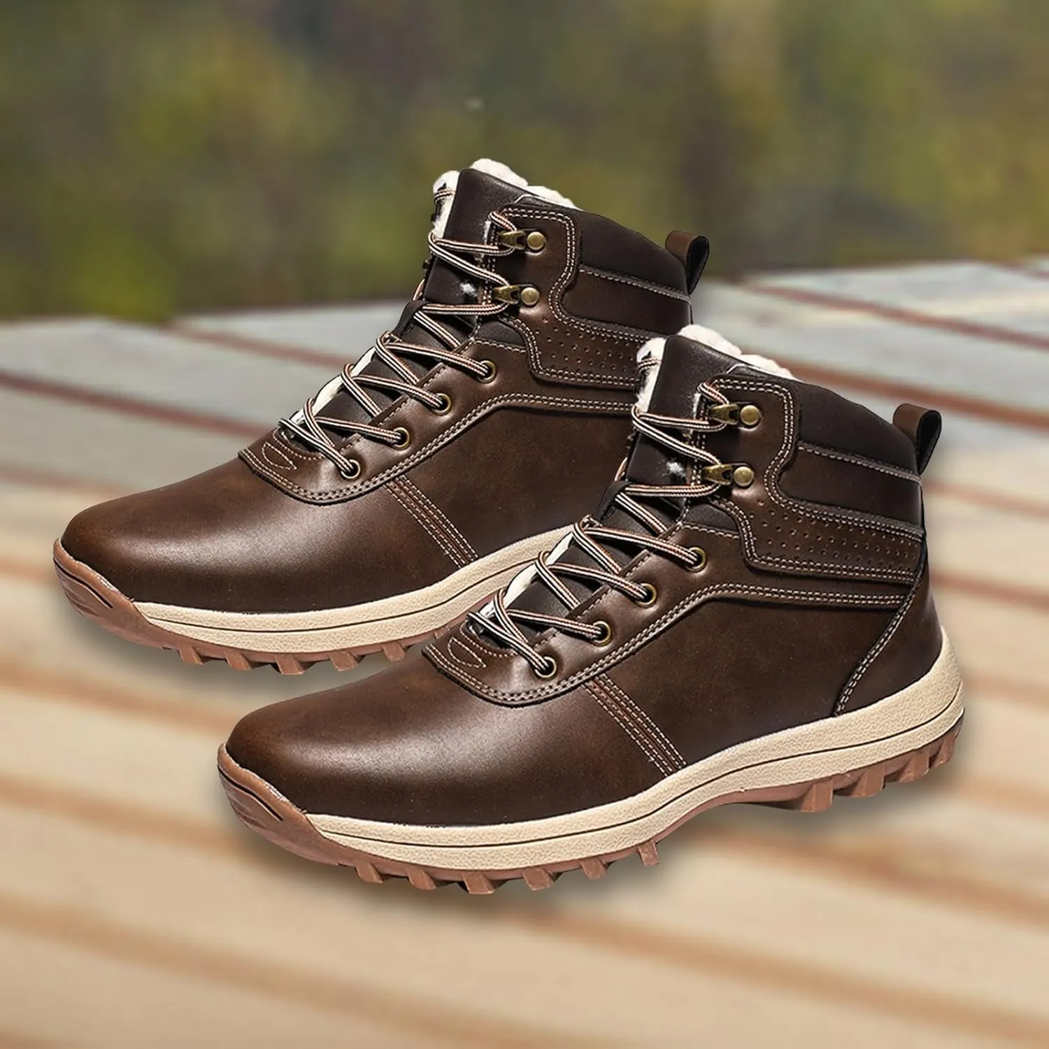Mens Work Boots Waterproof Hiking Sneakers Zip Up Fur Lined Womens Safety Toe Shoes Wide Width Lightweight Outdoor Botas Mid Ankle Work Casual Hike Grounded Footwear