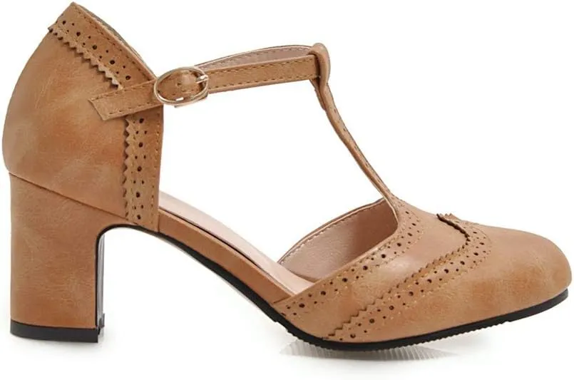 MIOKE Women's Pointed Toe D'Orsay Pumps Comfort Ankle Strap Block Mid Heel Dress Sandals Party Office Shoes
