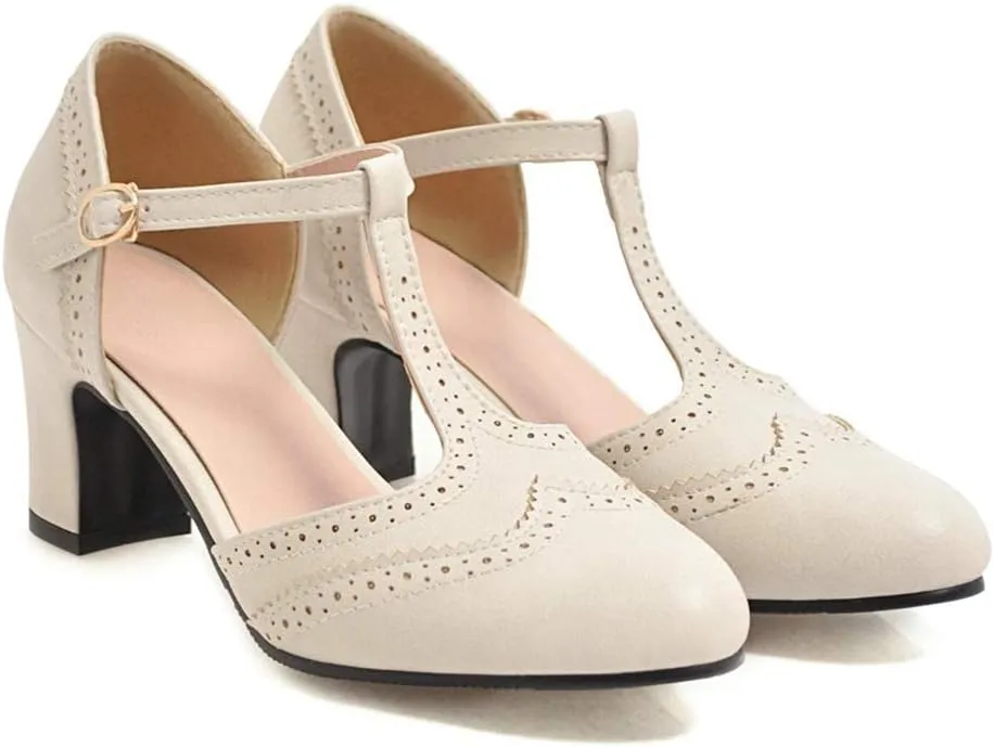 MIOKE Women's Pointed Toe D'Orsay Pumps Comfort Ankle Strap Block Mid Heel Dress Sandals Party Office Shoes
