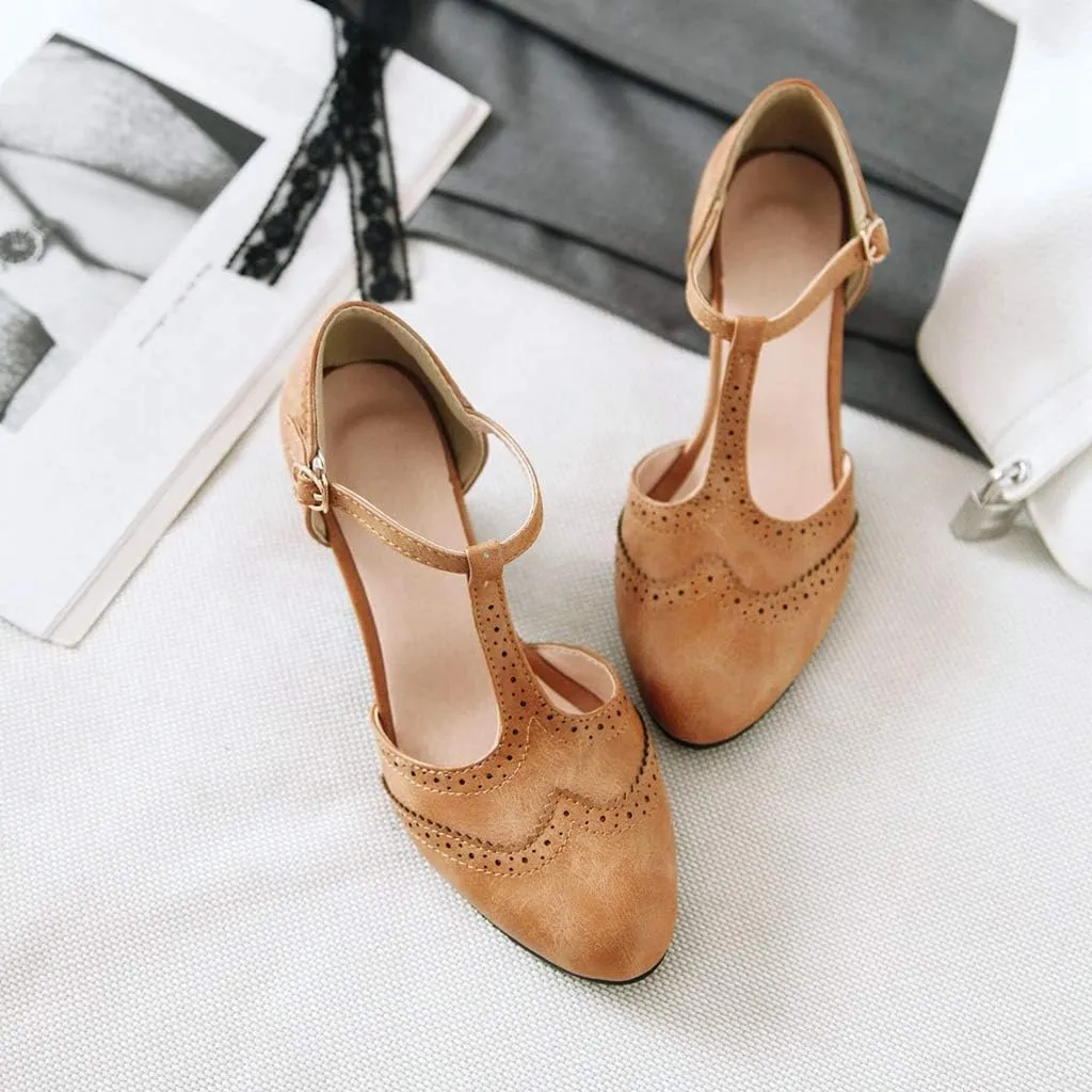 MIOKE Women's Pointed Toe D'Orsay Pumps Comfort Ankle Strap Block Mid Heel Dress Sandals Party Office Shoes