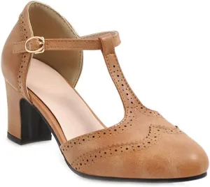 MIOKE Women's Pointed Toe D'Orsay Pumps Comfort Ankle Strap Block Mid Heel Dress Sandals Party Office Shoes