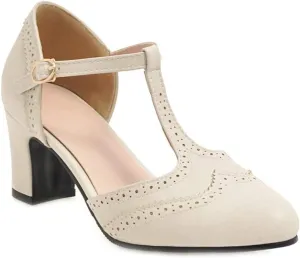 MIOKE Women's Pointed Toe D'Orsay Pumps Comfort Ankle Strap Block Mid Heel Dress Sandals Party Office Shoes