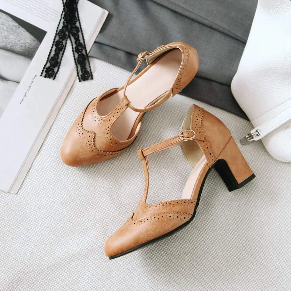 MIOKE Women's Pointed Toe D'Orsay Pumps Comfort Ankle Strap Block Mid Heel Dress Sandals Party Office Shoes