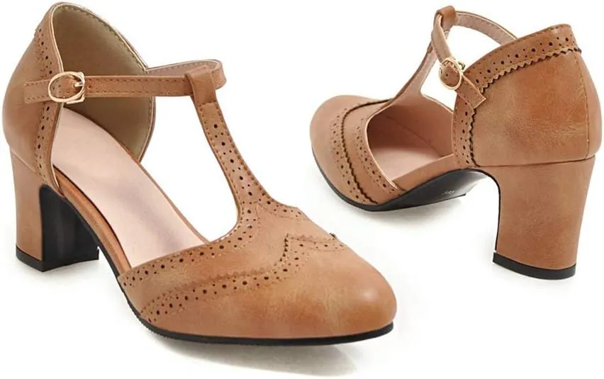 MIOKE Women's Pointed Toe D'Orsay Pumps Comfort Ankle Strap Block Mid Heel Dress Sandals Party Office Shoes