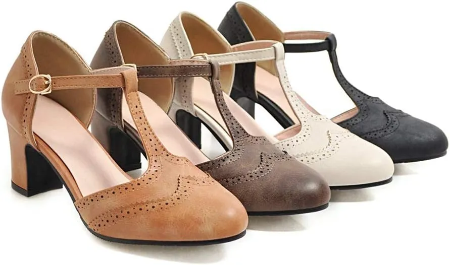 MIOKE Women's Pointed Toe D'Orsay Pumps Comfort Ankle Strap Block Mid Heel Dress Sandals Party Office Shoes
