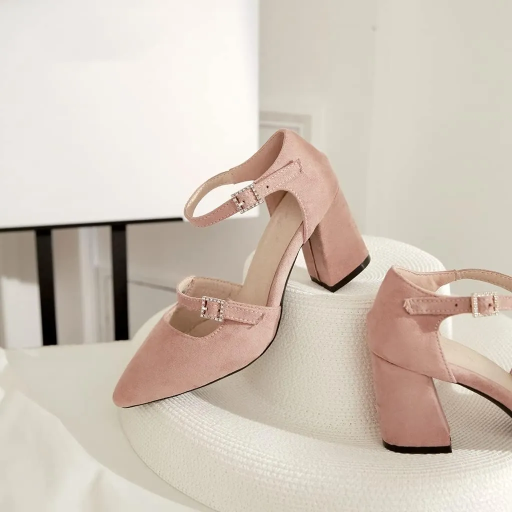 MIOKE Women's Pointed Toe Pearl D'Orsay Pumps Chunky Block High Heel Dress Sandal Elegant Prom Party Shoes