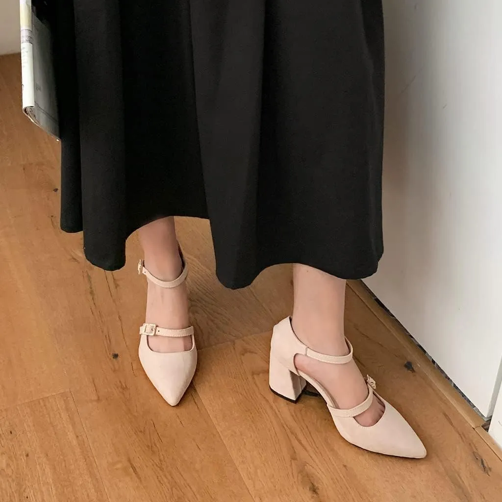 MIOKE Women's Pointed Toe Pearl D'Orsay Pumps Chunky Block High Heel Dress Sandal Elegant Prom Party Shoes