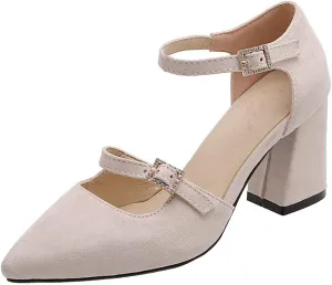 MIOKE Women's Pointed Toe Pearl D'Orsay Pumps Chunky Block High Heel Dress Sandal Elegant Prom Party Shoes