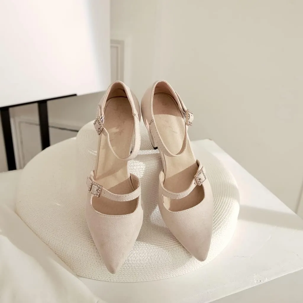 MIOKE Women's Pointed Toe Pearl D'Orsay Pumps Chunky Block High Heel Dress Sandal Elegant Prom Party Shoes