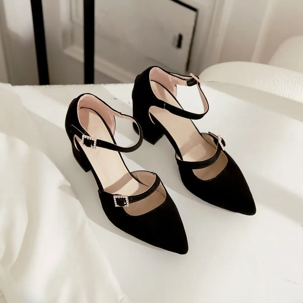 MIOKE Women's Pointed Toe Pearl D'Orsay Pumps Chunky Block High Heel Dress Sandal Elegant Prom Party Shoes