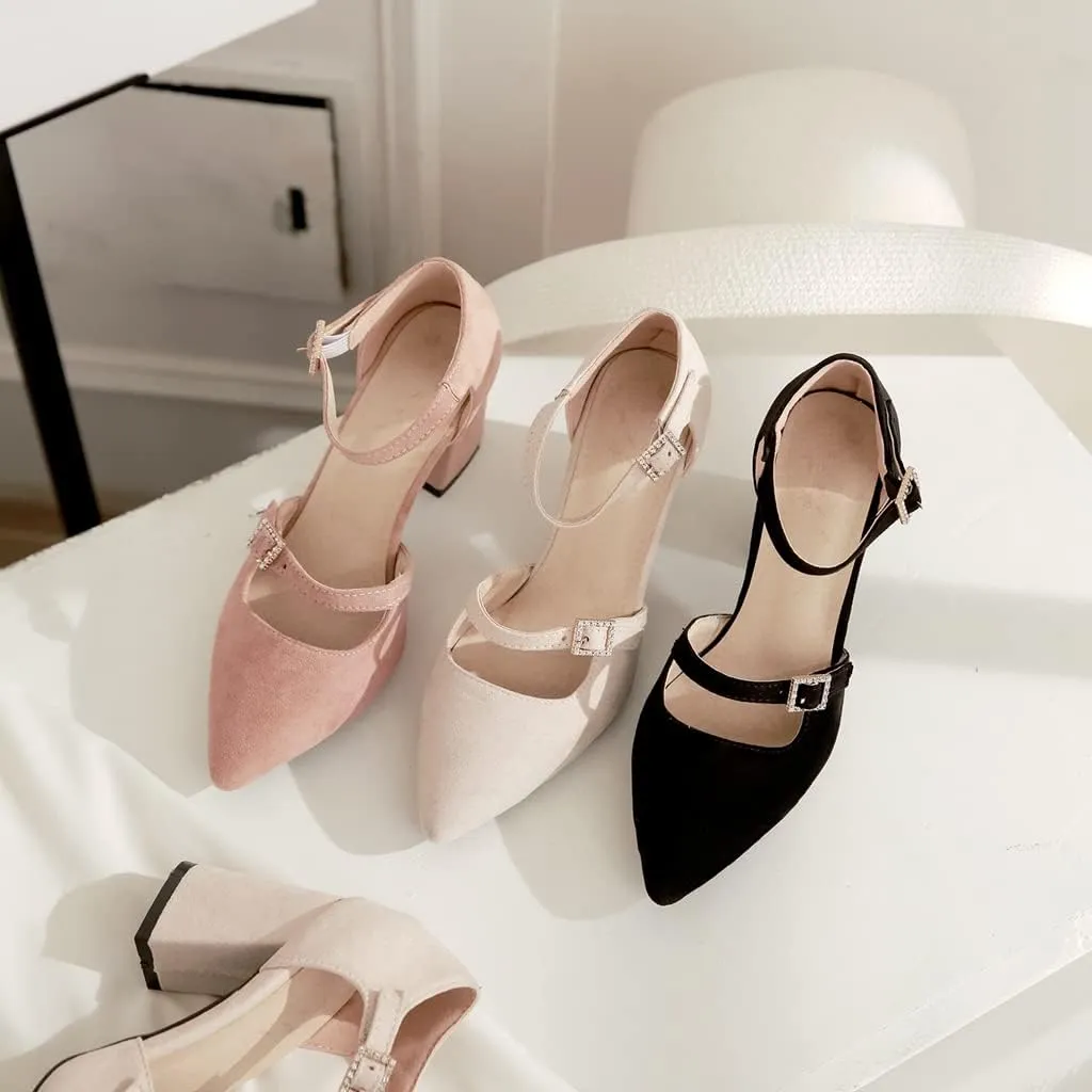MIOKE Women's Pointed Toe Pearl D'Orsay Pumps Chunky Block High Heel Dress Sandal Elegant Prom Party Shoes