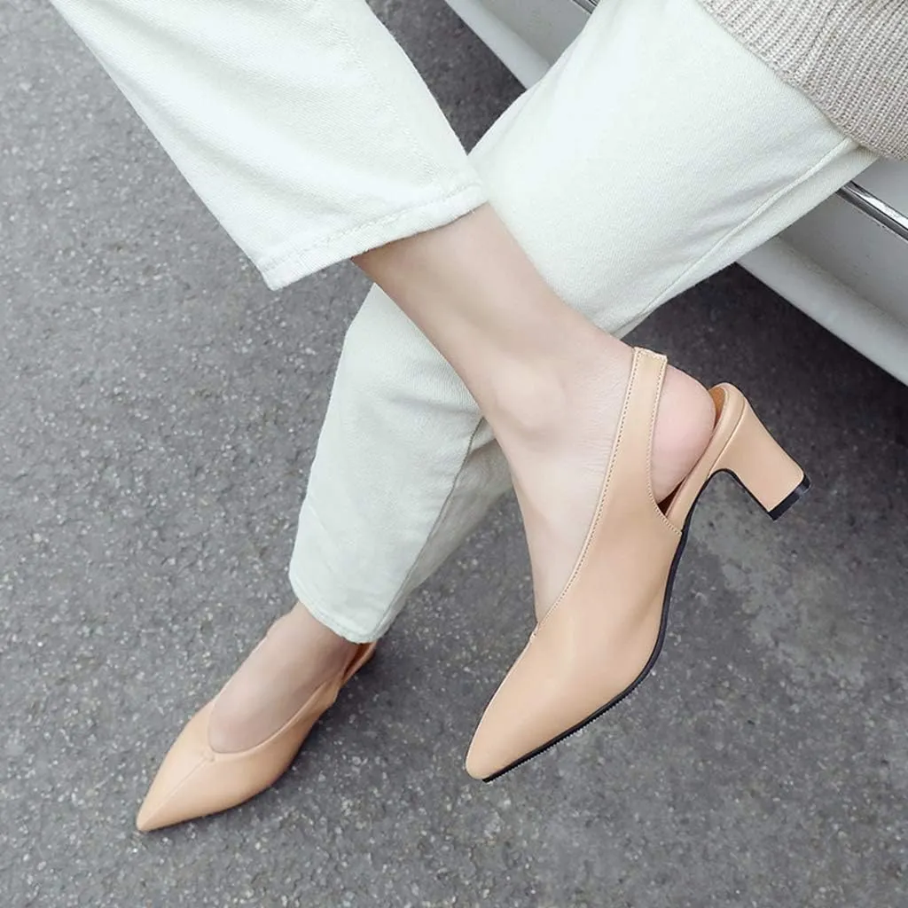 MIOKE Women's Pointed Toe Slingback Pumps Comfort Chunky Block High Heel Sandal Dress Formal Office Shoes