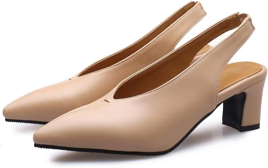 MIOKE Women's Pointed Toe Slingback Pumps Comfort Chunky Block High Heel Sandal Dress Formal Office Shoes