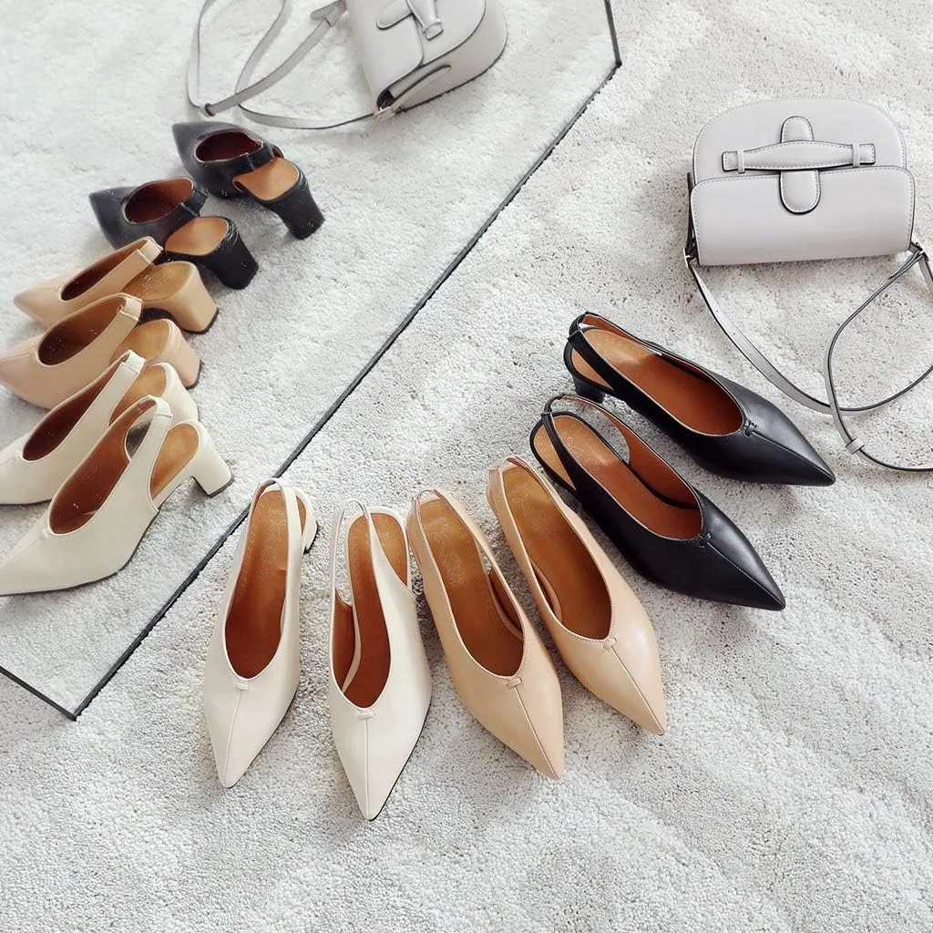 MIOKE Women's Pointed Toe Slingback Pumps Comfort Chunky Block High Heel Sandal Dress Formal Office Shoes