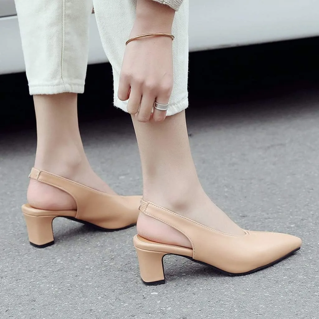 MIOKE Women's Pointed Toe Slingback Pumps Comfort Chunky Block High Heel Sandal Dress Formal Office Shoes