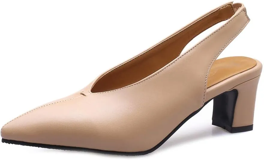 MIOKE Women's Pointed Toe Slingback Pumps Comfort Chunky Block High Heel Sandal Dress Formal Office Shoes