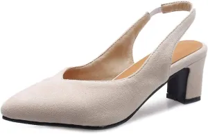 MIOKE Women's Pointed Toe Slingback Pumps Comfort Chunky Block Mid Heel Sandal Dress Formal Office Shoes