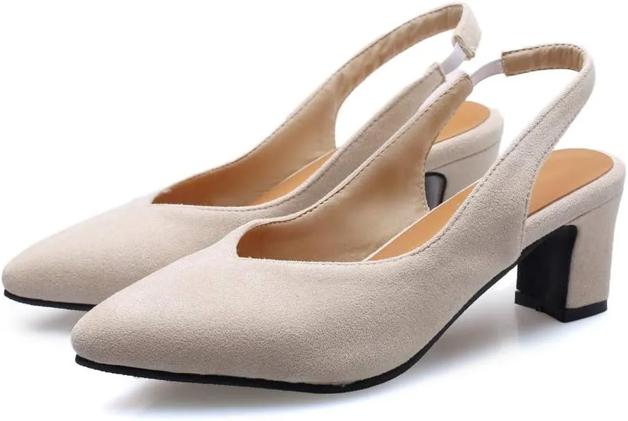 MIOKE Women's Pointed Toe Slingback Pumps Comfort Chunky Block Mid Heel Sandal Dress Formal Office Shoes