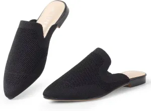 MUSSHOE Women Mules Comfortable Pointed Toe Knit Mules for Women Flats